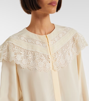 Lace-trimmed silk crêpe de chine blouse | Chloé