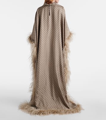 Caftano GG in twill di seta con piume | Gucci