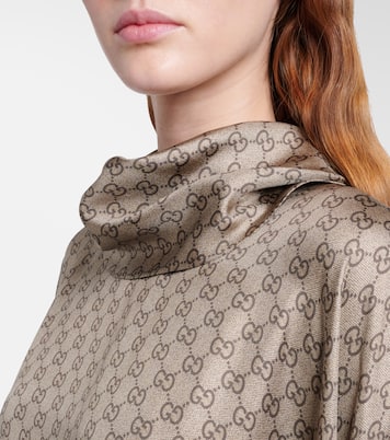 Caftano GG in twill di seta con piume | Gucci