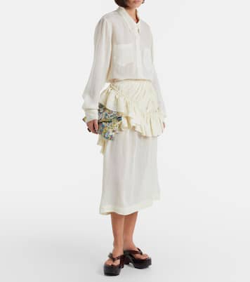 荷叶边苎麻纤维中长半身裙 | Dries Van Noten