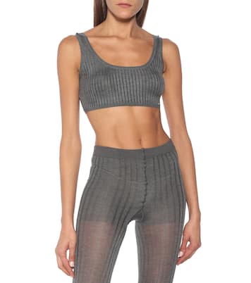 Ribbed-knit stretch silk-blend bra | Prada