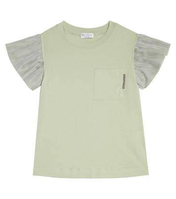 Tulle-trimmed cotton T-shirt | Brunello Cucinelli Kids