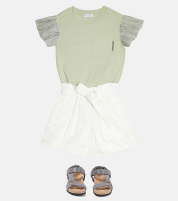Tulle-trimmed cotton T-shirt | Brunello Cucinelli Kids