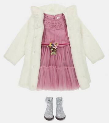 Floral-embellished tulle dress | Monnalisa