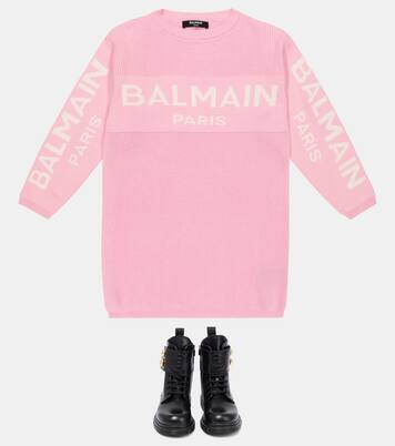 Logo cotton-blend sweater dress | Balmain Kids
