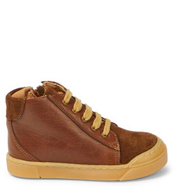 Suede-trimmed leather sneakers | Petit Nord