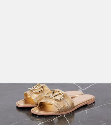 Pantoletten VLogo Signature aus Metallic-Leder | Valentino Garavani