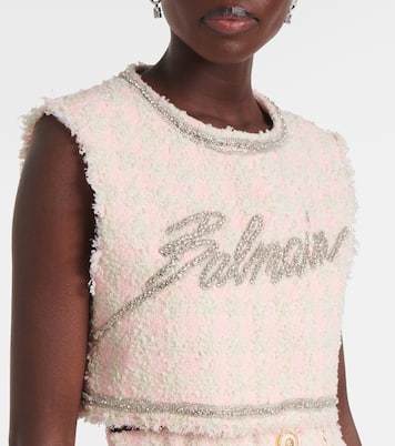 Logo embellished bouclé crop top | Balmain