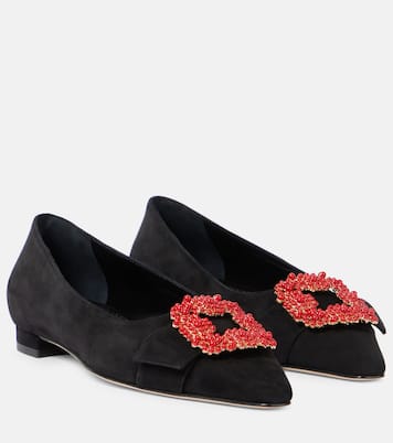 Gifla embellished suede ballet flats | Manolo Blahnik