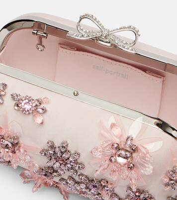 Crystal-embellished floral satin clutch | Self-Portrait