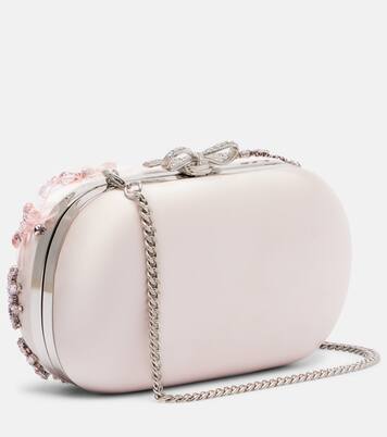Crystal-embellished floral satin clutch | Self-Portrait