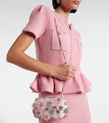 Crystal-embellished floral satin clutch | Self-Portrait