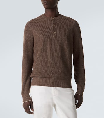 Ribbed-knit linen and cotton polo sweater | Brunello Cucinelli