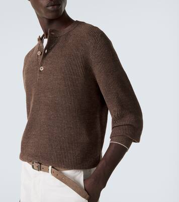 Ribbed-knit linen and cotton polo sweater | Brunello Cucinelli