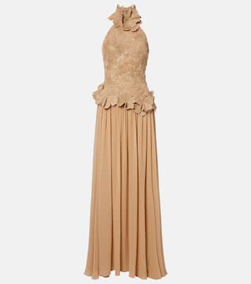 Raffia-trimmed silk-blend tulle gown | Elie Saab