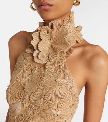 Raffia-trimmed silk-blend tulle gown | Elie Saab