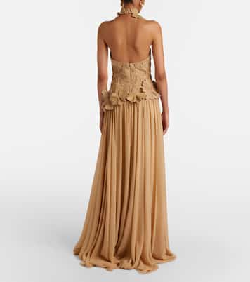 Raffia-trimmed silk-blend tulle gown | Elie Saab