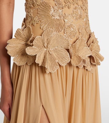 Raffia-trimmed silk-blend tulle gown | Elie Saab