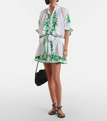 Abito corto in cotone e lino con ricamo | Juliet Dunn