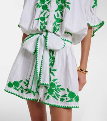 Abito corto in cotone e lino con ricamo | Juliet Dunn