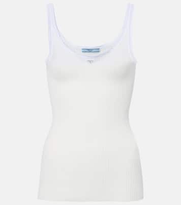 Lace-trimmed ribbed-knit cotton tank top | Prada