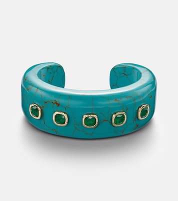 18kt gold and turquoise cuff bracelet with emeralds | Octavia Elizabeth