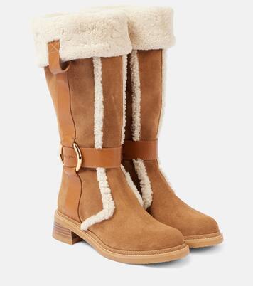 New Ring suede and shearling knee-high boots | See By Chloé