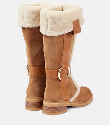 New Ring suede and shearling knee-high boots | See By Chloé