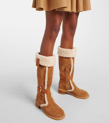 New Ring suede and shearling knee-high boots | See By Chloé