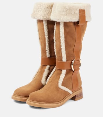 New Ring suede and shearling knee-high boots | See By Chloé