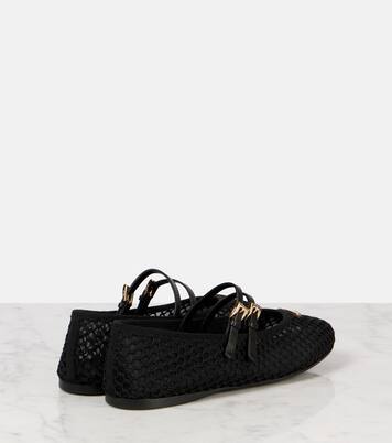 Logo leather-trimmed mesh ballet flats | Prada
