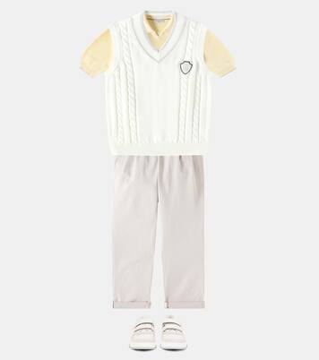 Suede-trimmed leather sneakers | Brunello Cucinelli Kids