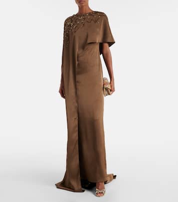 Embellished caped draped gown | Marmar Halim