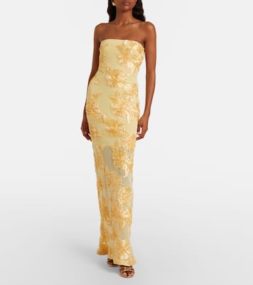 Floral-appliqué off-shoulder maxi dress | Rotate