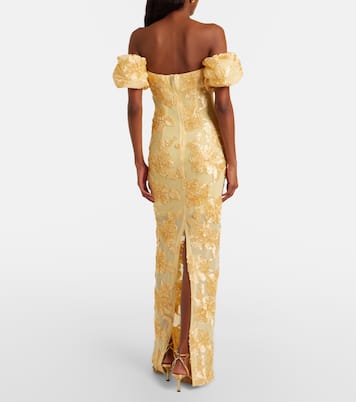 Floral-appliqué off-shoulder maxi dress | Rotate