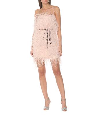 Feather-trimmed tulle minidress | Monique Lhuillier