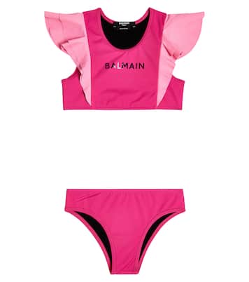 Logo ruffle-trimmed bikini | Balmain Kids