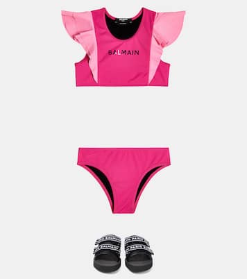 Logo ruffle-trimmed bikini | Balmain Kids