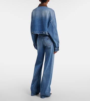 Veste raccourcie en jean et cuir | Prada