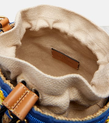 VLogo Small embellished raffia-effect bucket bag | Valentino Garavani