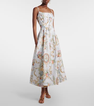 Abito bustier in lino e seta con stampa | Camilla