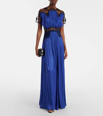 Abito lungo in velluto con pizzo | Costarellos