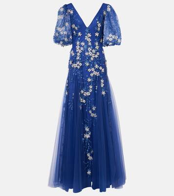 Robe longue en tulle à fleurs | Costarellos