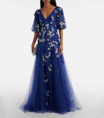 Robe longue en tulle à fleurs | Costarellos