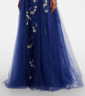 Robe longue en tulle à fleurs | Costarellos