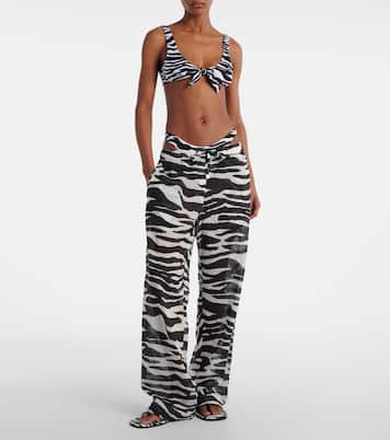 Zebra-print cotton muslin wide-leg pants | The Attico