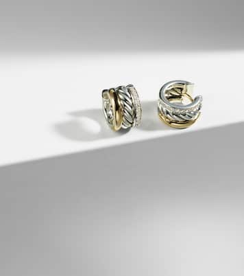 DY Mercer® sterling silver and 18kt gold huggie earrings with diamonds | David Yurman