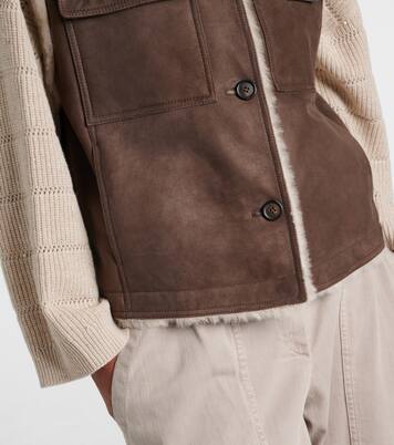 Weste aus Veloursleder mit Shearling | Brunello Cucinelli