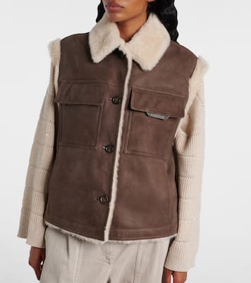 Weste aus Veloursleder mit Shearling | Brunello Cucinelli