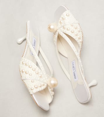 Verzierte Pantoletten Siva 50 aus Satin | Jimmy Choo